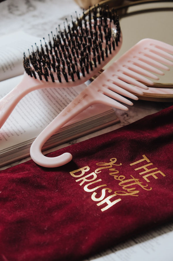 The Knotty Brush Duo -Pink with burgundy bag